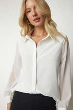 Happiness İstanbul Women's Ecru Chiffon Sleeve Elegant Shirt