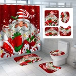 Santa Claus Waterproof Shower Curtain Christmas Anti-slip Bath Mat Toilet Mat Set Christmas Bathroom Decortaion