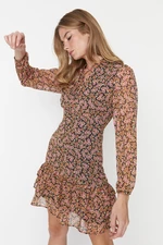 Trendyol Multi Color Ruffle Detail Drukowana sukienka z szyfonu