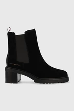 Semišové topánky chelsea Tommy Hilfiger Outdoor Chelsea Mid Heel Boot dámske, čierna farba, na podpätku,