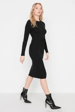 Trendyol Black Black Fitted Midi Knitwear Ribbed Dress