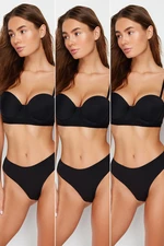 Trendyol Premium Black 3-Pack Waist Adhesive Detail Non-Trace Laser Cut Thong Knitted Briefs