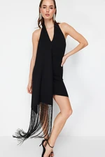 Trendyol Black Tassel Detailed Woven Short Elegant Evening Dress