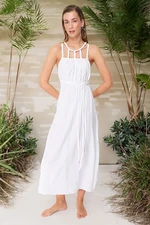 Trendyol White Belted Maxi Woven Tie-Up 100% Cotton Beach Dress