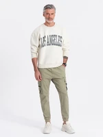 Ombre Men's JOGGER pants with zippered cargo pockets - khaki