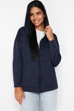 Trendyol Navy Blue Hooded Zippered Pocket Diver/Scuba Knitted Tunic Cardigan