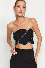 Trendyol Black Crop Shiny Stone Woven Bustier