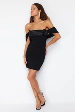 Trendyol Black Fitted Lined Shiny Stone Woven Short Elegant Evening Dress