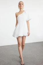 Trendyol White A-Line Balloon Skirt Detailed One Shoulder Poplin Woven Short Dress