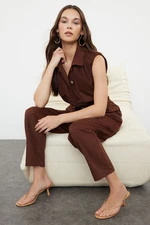 Trendyol Brown Shirt Collar Maxi Woven Overalls