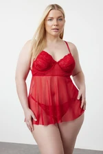 Trendyol Curve Red High Waist Underwire Babydoll&amp; Thong Set