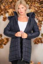 Z6653 DEWBERRY WOMEN'S COAT-PLAIN NAVY BLUE