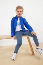 Trendyol Saks 3-Piece Boy Printed Cardigan-T-shirt-Pants Set Cotton Knitted Bottom-Top Set