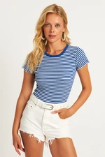 Cool & Sexy Women's Saks-White Striped Blouse