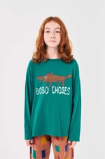 Dětské bavlněné tričko s dlouhým rukávem Bobo Choses The Clever Fox zelená barva, s potiskem, 224AC019