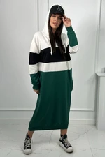 Tri-color Dress with Hood ecru + Black + Dark Green