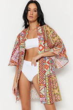 Trendyol Etno Vzor Mini Tkaný 100% Bavlnený Kimono & Kaftan