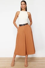 Trendyol Brown Belted Skirt Look Woven Trousers