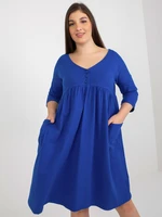 Navy blue basic dress in plus size with 3/4 sleeves