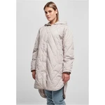 Women's Oversized Diamond Quilted Hooded Coat in Warm Grey