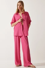 Happiness İstanbul Women's Pink Casual Knitted Shirt Pants Suit