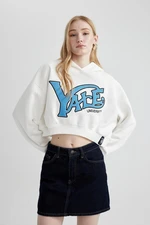 DEFACTO Coool Yale University Oversize Fit Hooded Crop Sweatshirt