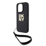 Zaní kryt DKNY PU Leather Stack Logo Wrist Strap pro Apple iPhone 15 Pro Max, černá