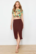 Trendyol Multi-Colored Printed Flexible, Fitted and Midi Length Knitted Blouse and Skirt Top and Bottom Set