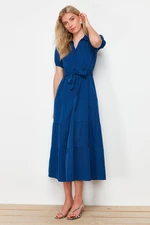 Trendyol Indigo Wide Cut Shirt Collar Maxi Woven Dress