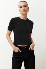 Trendyol Black Shiny/Silvery Regular/Normal Cut Knitted T-Shirt