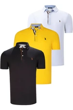 TRIPLE SET T8582 DEWBERRY MENS T-SHIRT-BLACK-WHITE-YELLOW