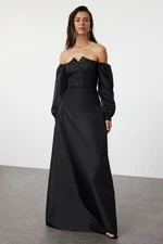 Trendyol Black A-Line Woven Long Evening Dress & Graduation Dress