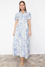 Trendyol Blue Wide Cut Shirt Collar Maxi Woven Dress