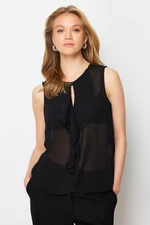 Trendyol Black Flounced Transparent Zero Sleeve Woven Blouse