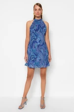 Trendyol Blue High Neck Printed Woven Woven Dress