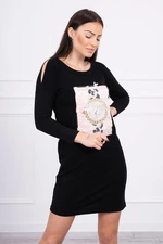 Dress with 3D graphics with pearls black