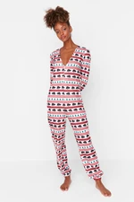 Trendyol Red Christmas Themed Knitted Jumpsuit