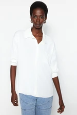 Trendyol Basic Woven Cotton Shirt in Ecru