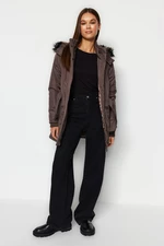 Trendyol Mink Fur Coat with Hooded Belt, Water-repellent Parka