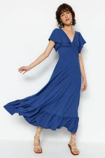 Trendyol Indigo Maxi Woven Flounce Detailed Woven Dress