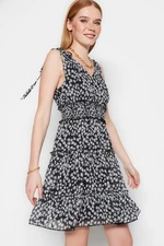 Trendyol Black Waist Opening Mini Woven Gimped Detailed Patterned Woven Dress