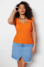 Trendyol Curve Orange Sweetheart Collar Wrapping, Thin Knitwear Blouse