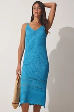 Happiness İstanbul Women's Blue Strapless Summer Knitwear Dress