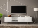 Moderní tv stolek Kuba 180, bílá / bílý lesk + LED