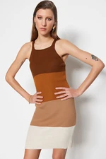 Trendyol Brown Mini Knitwear Color Block Dress