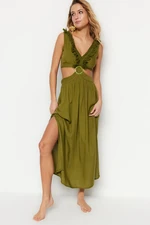 Trendyol Khaki Maxi Woven Tasseled Beach Dress