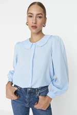 Trendyol Blue Balloon Sleeve Woven Cotton Shirt