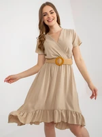 Beige dress with frill and belt