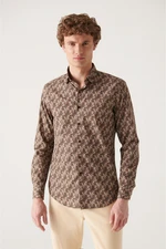 Avva Men's Brown Abstract Patterned 100% Cotton Slim Fit Slim Fit Shirt