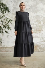 InStyle Lenia Ruffle Shoulder Dress - Black